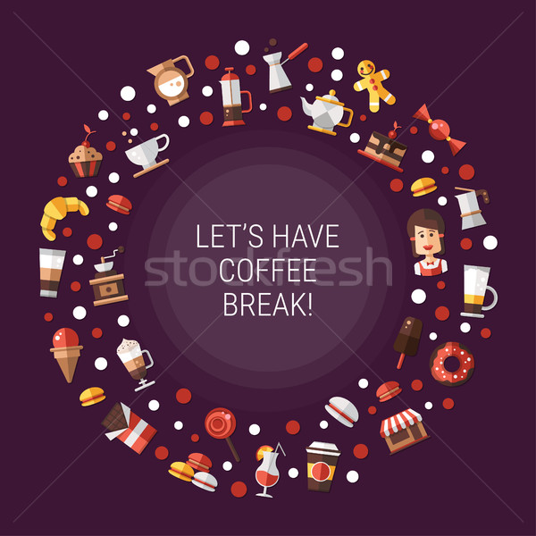 Flyer of modern flat design coffee-shop, cafe & bakery icons. Stock photo © Decorwithme