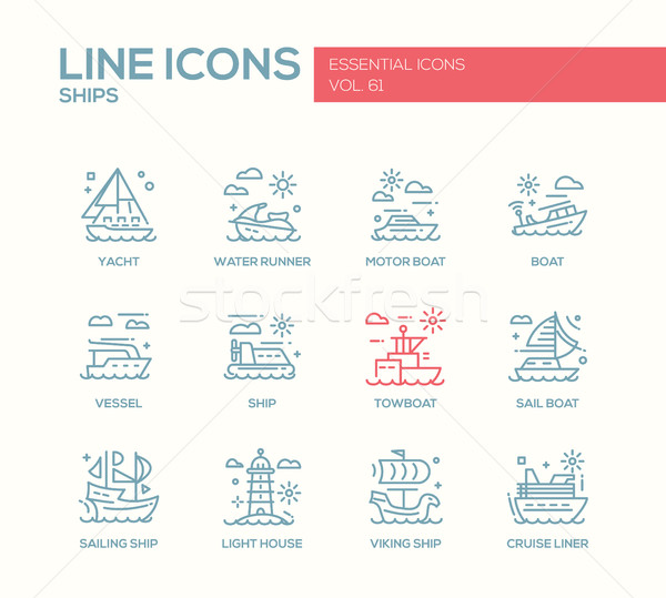Ships - line design icons set Stock photo © Decorwithme