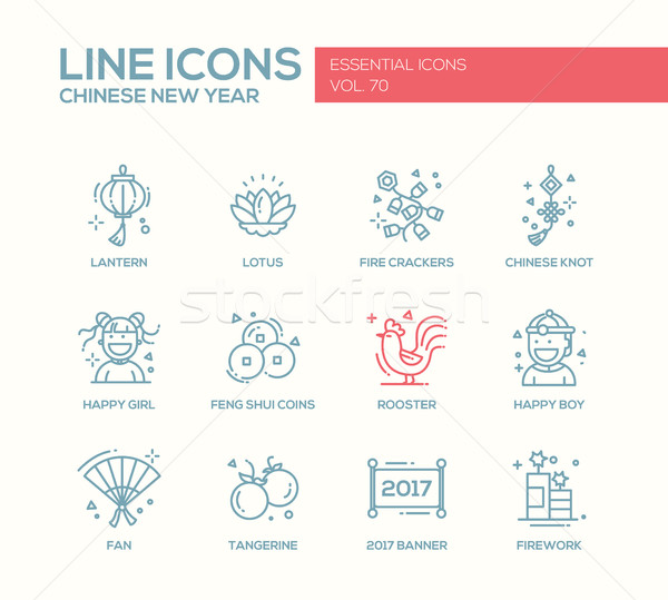 Kínai új év vonal terv ikon szett szett modern Stock fotó © Decorwithme