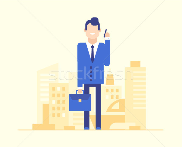 Businessman speaking on the phone - modern flat design style illustration Stock photo © Decorwithme