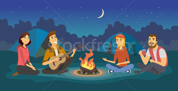 Friends on a camp - cartoon people character illustration Stock photo © Decorwithme