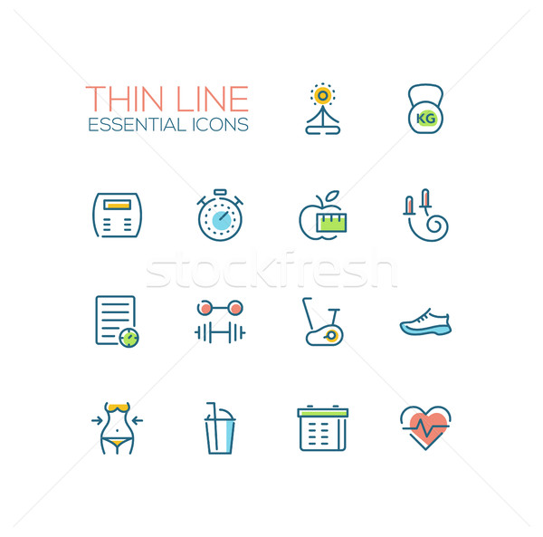 Diet and Fitness - Thin Single Line Icons Set Stock photo © Decorwithme