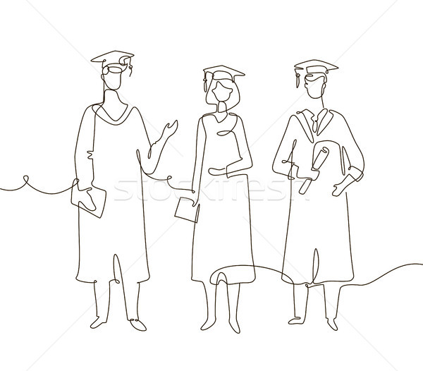 Graduating students - one line design style illustration Stock photo © Decorwithme