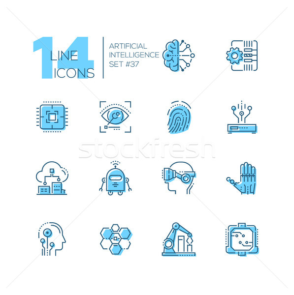 Künstliche Intelligenz Set line Design Stil Symbole Stock foto © Decorwithme