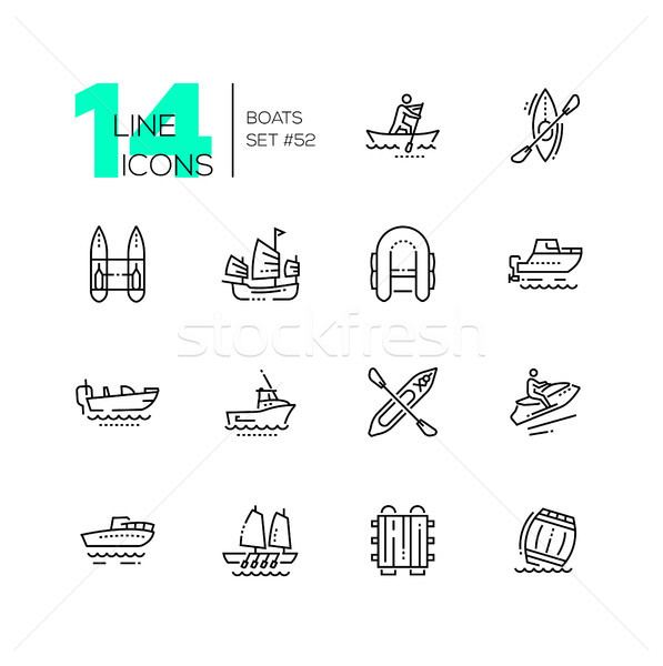 Boats - modern thin line design icons set Stock photo © Decorwithme