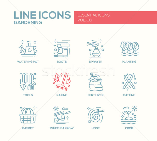 Gardening - line design icons set Stock photo © Decorwithme