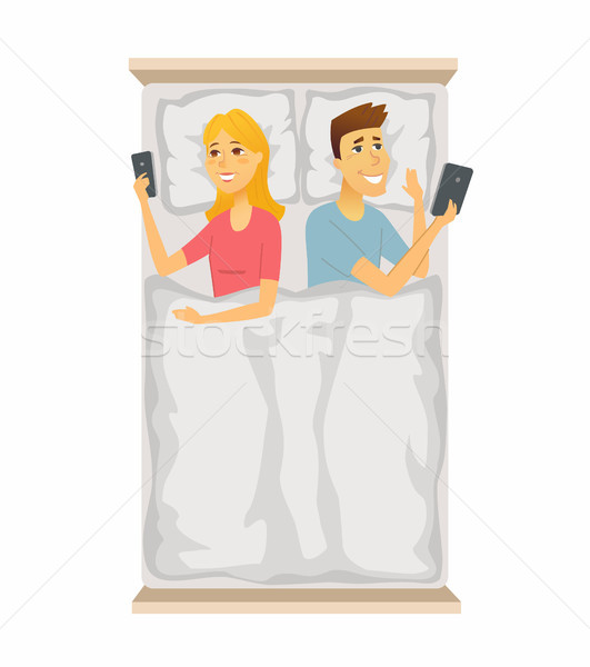 Gadget addiction - cartoon people character isolated illustration Stock photo © Decorwithme