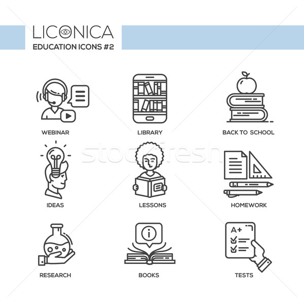 Modern school and education simple thin line design icons, pictograms Stock photo © Decorwithme
