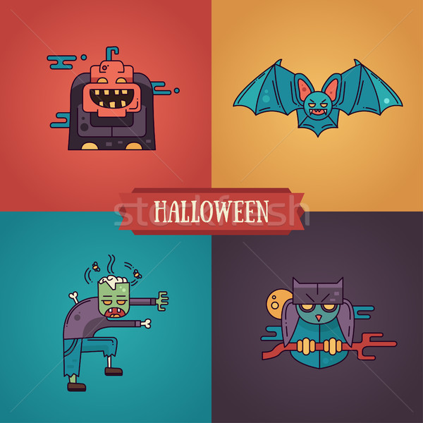 Halloween characters line flat design modern icons set Stock photo © Decorwithme