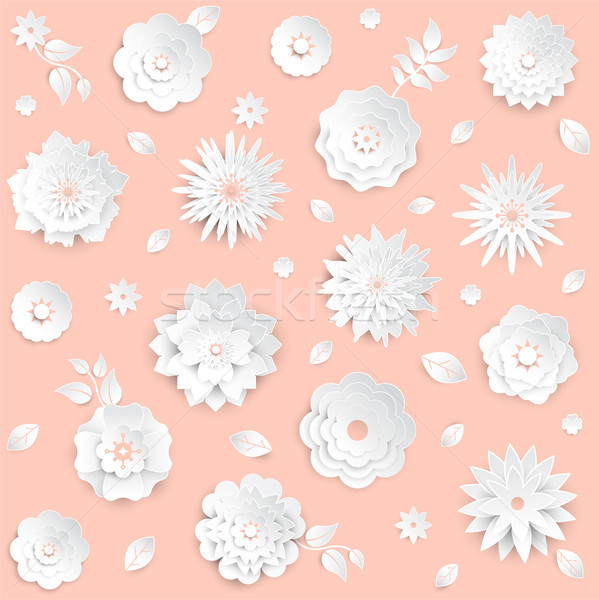 Stock photo: Paper cut flowers - set of modern vector colorful objects