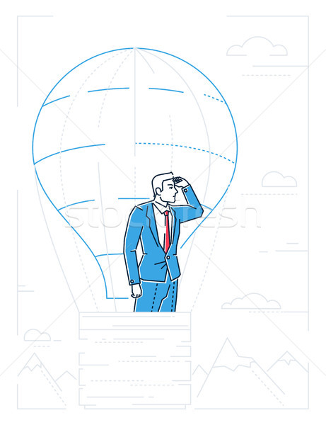 Businessman in a balloon - line design style illustration Stock photo © Decorwithme