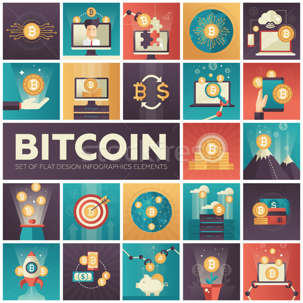 Bitcoin - set of colorful flat design infographics elements Stock photo © Decorwithme