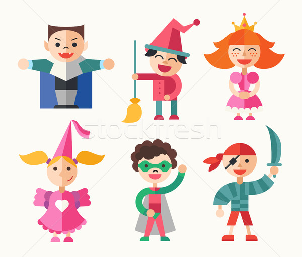 Stock photo: Children in carnival costumes - flat design characters set