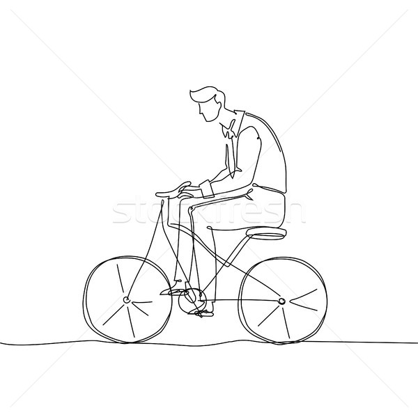 Boy Riding A Bicycle One Continuous Line Design Style