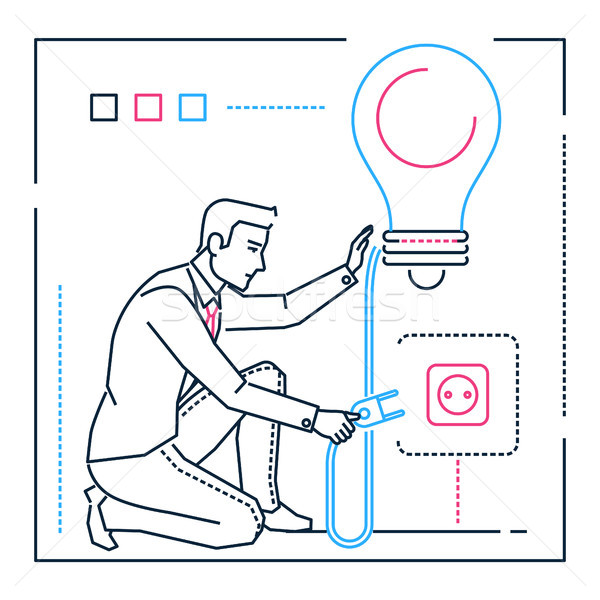 Businessman searching for ideas - line design style illustration Stock photo © Decorwithme