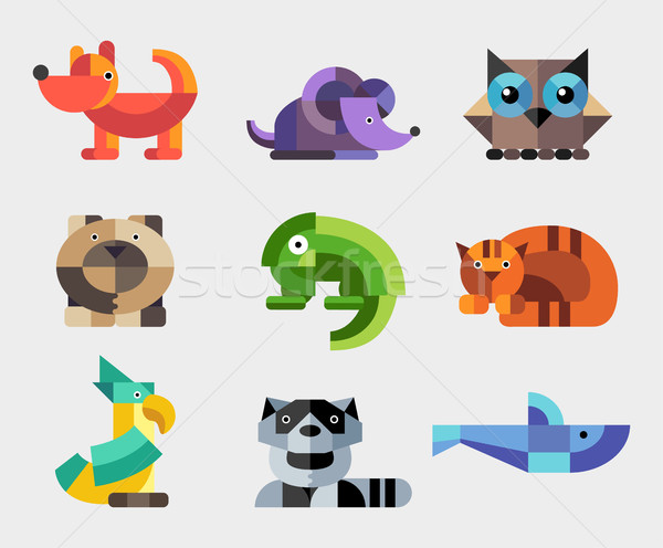 Set of flat design geometric animals icons Stock photo © Decorwithme