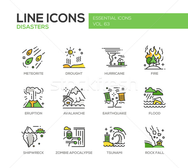 Disasters - line design icons set Stock photo © Decorwithme