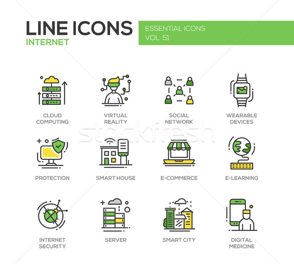 Internet - flat design line icons set Stock photo © Decorwithme