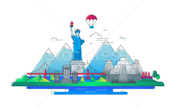 America - vector line travel illustration Stock photo © Decorwithme