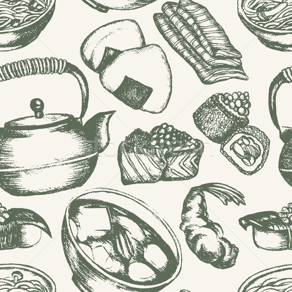 Japanese Food - vintage hand drawn seamless pattern Stock photo © Decorwithme