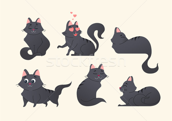 Cute gris chat modernes vecteur cartoon [[stock_photo]] © Decorwithme