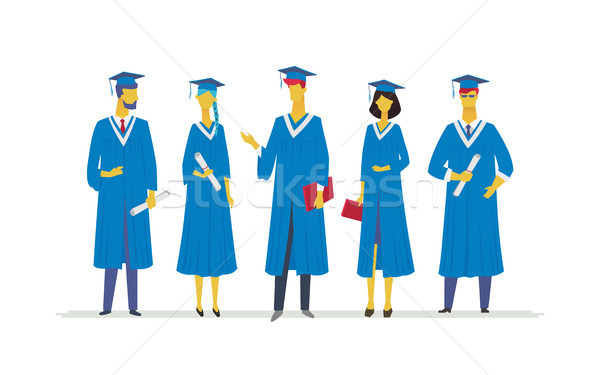 Happy graduating students - flat design style colorful illustration Stock photo © Decorwithme