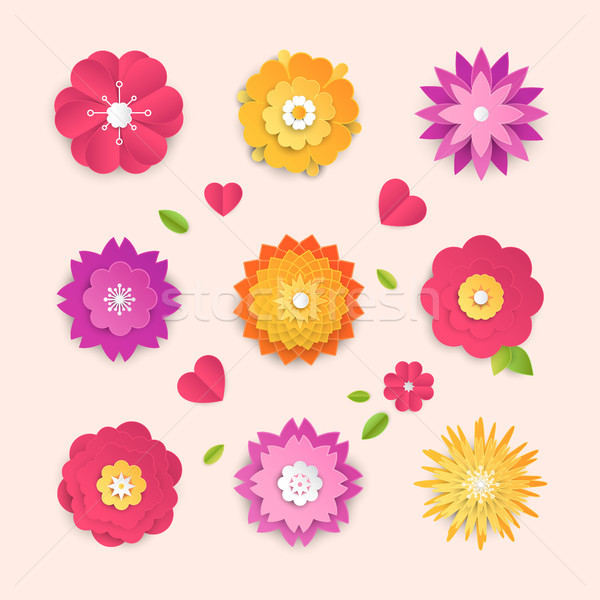 Paper cut flowers - set of modern vector colorful objects Stock photo © Decorwithme