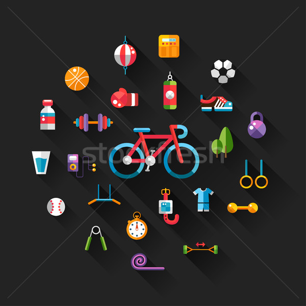 Set of flat design sport, fitness and healthy lifestyle icons Stock photo © Decorwithme