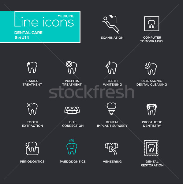 Dental Care - Single Line Pictograms Set Stock photo © Decorwithme