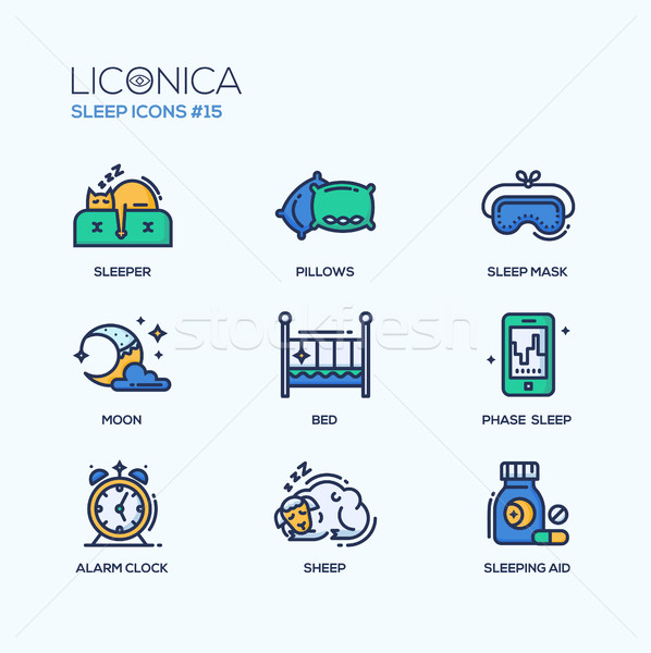 Stock photo: Sleep - coloured modern single line icons set