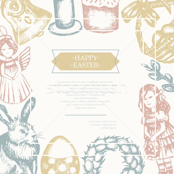 Happy Easter - color hand drawn composite flyer. Stock photo © Decorwithme
