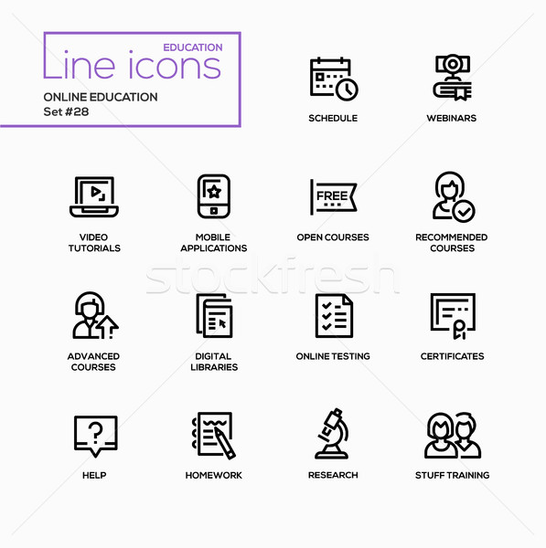 Online education - modern vector single line icons set Stock photo © Decorwithme