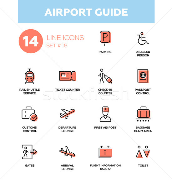 Airport guide - modern simple icons, pictograms set Stock photo © Decorwithme