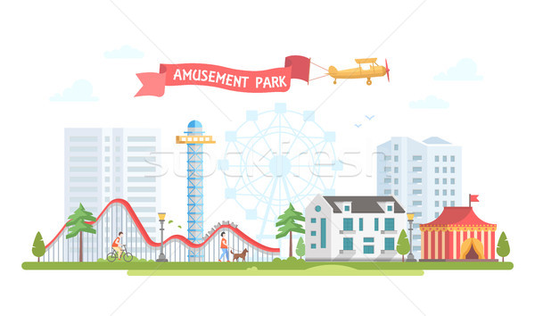 City with amusement park - modern flat design style vector illustration Stock photo © Decorwithme