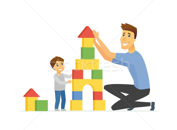 Father and son playing - cartoon people characters illustration Stock photo © Decorwithme