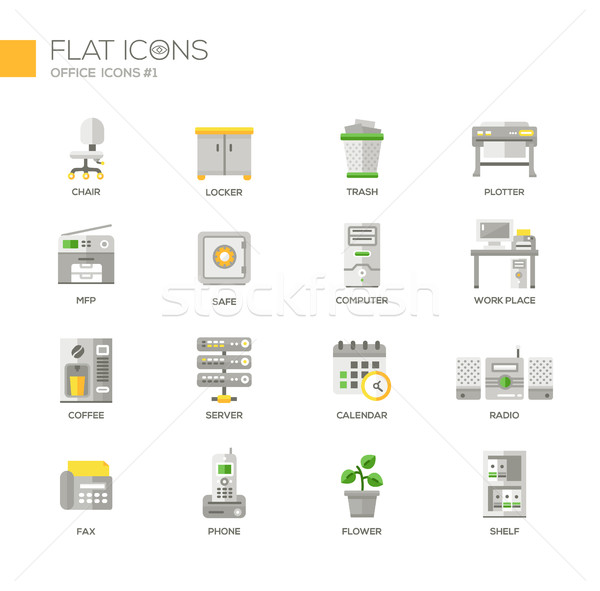 Set of modern office line flat design icons and pictograms Stock photo © Decorwithme