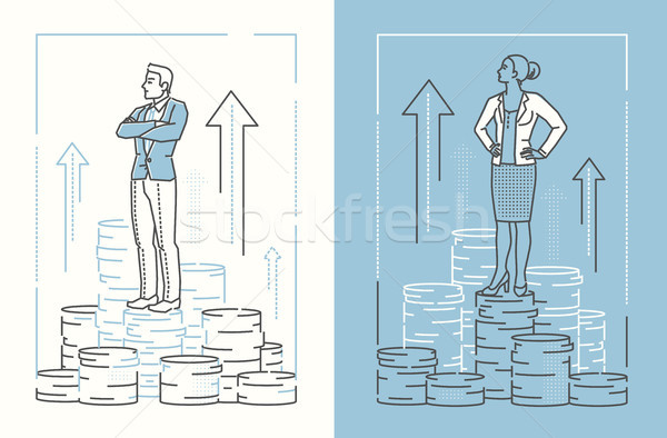 Business people standing on coins - set of line design style illustrations Stock photo © Decorwithme