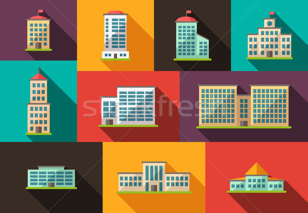 Set of flat design buildings icons Stock photo © Decorwithme