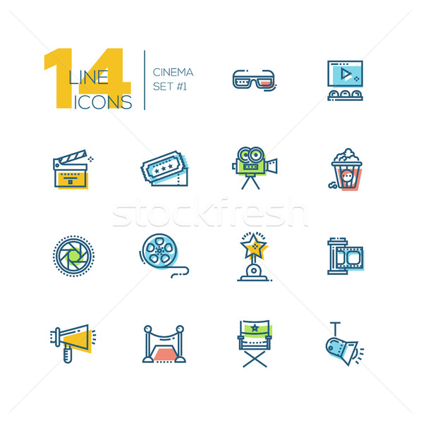Cinema and movie thick line icons set Stock photo © Decorwithme