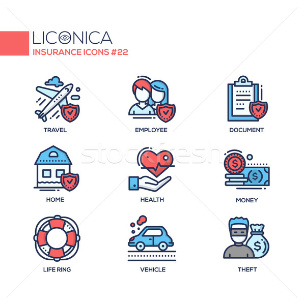 Insurance - coloured modern single line icons set Stock photo © Decorwithme