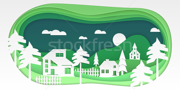Country landscape - modern vector paper cut illustration Stock photo © Decorwithme