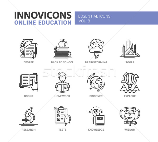 Online education line design icons set Stock photo © Decorwithme