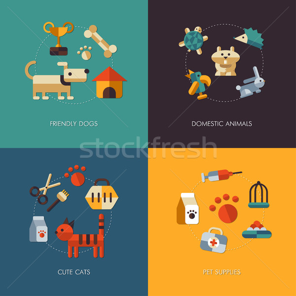 Stock photo: Illustration of flat design pets compositions