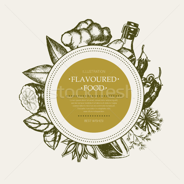 Flavoured Products - vector hand drawn round banner. Stock photo © Decorwithme