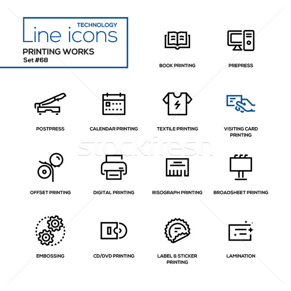 Stock photo: Printing works - line design icons set
