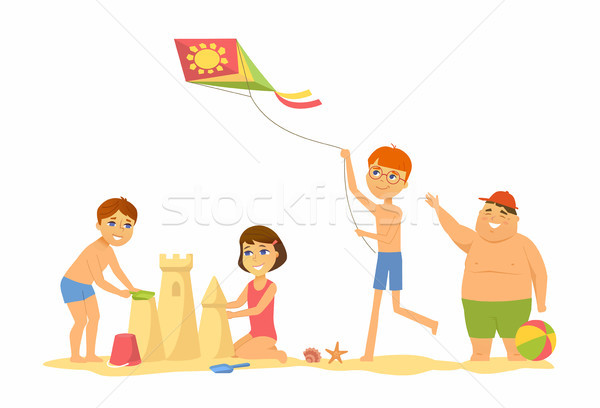 Zdjęcia stock: Szczęśliwy · dzieci · plaży · charakter · ilustracja