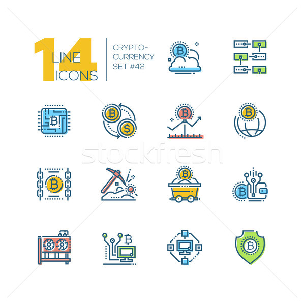 Cryptocurrency - set of line design style icons Stock photo © Decorwithme