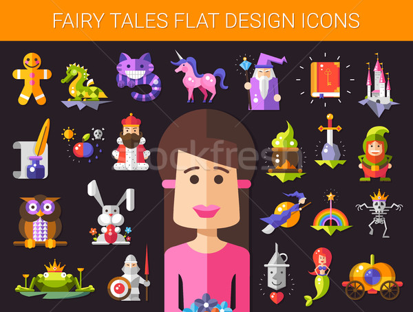 Illustration of set of fairy tales flat design magic icons and e Stock photo © Decorwithme