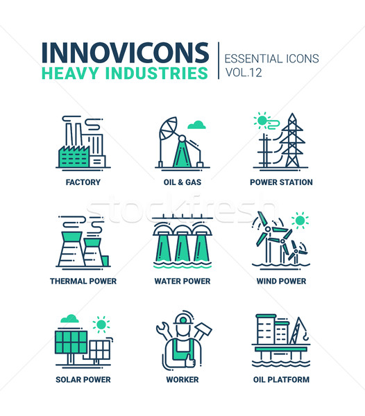 Heavy industry line design icons set Stock photo © Decorwithme