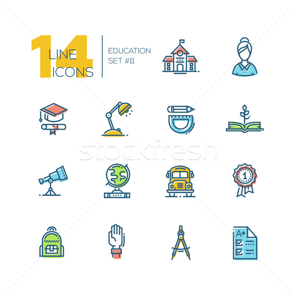 School and Education - thick line icons set Stock photo © Decorwithme